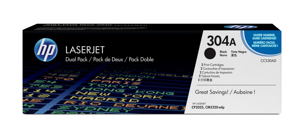 HP 304 A 2-pack Black Original LaserJet Toner Cartridges 7000 pages CC530AD