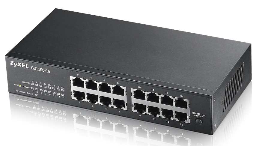 ZyXEL GS1100-16 Unmanaged Gigabit Ethernet (10/100/1000) Rack mounting Wall mountable Switch Network Equipment GS1100-16-EU0103F