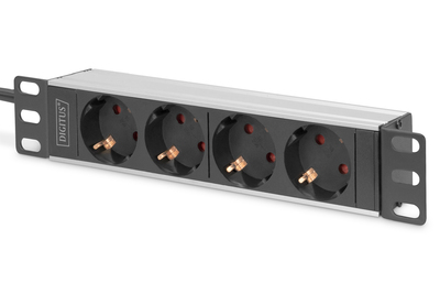 [11821637000] DIGITUS 10 inch socket strip with aluminum profile, 4-way socket outlet with earthing contact Power Accessories
