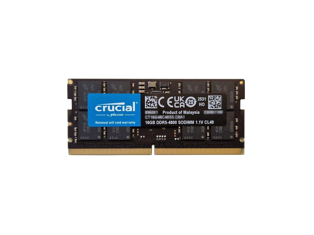 [12940830000] Crucial CT16G48C40S5, 16 GB, 1 x 16 GB, DDR 5, 4800 MHz, 262-pin SO-DIMM Memory Modules