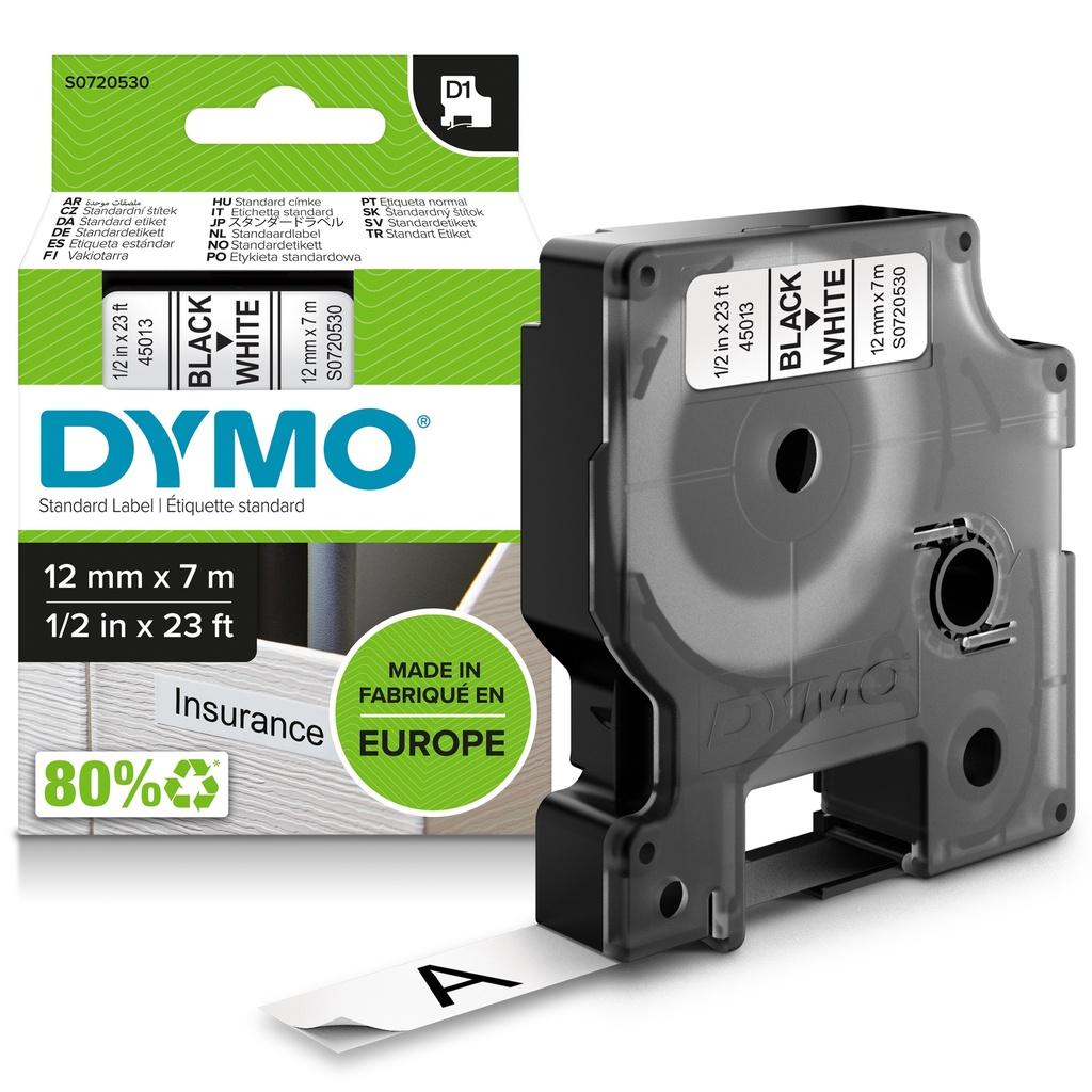 [144788000] Dymo label tape D1 45013 S0720530 Black auf white 1 St. Labels Printer Media