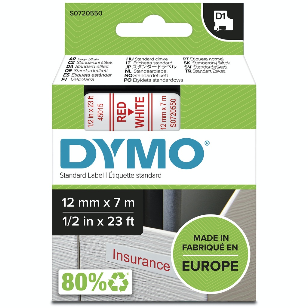 [144789000] Dymo label tape D1 45015 S0720550 red auf white 1 St. Labels Printer Media