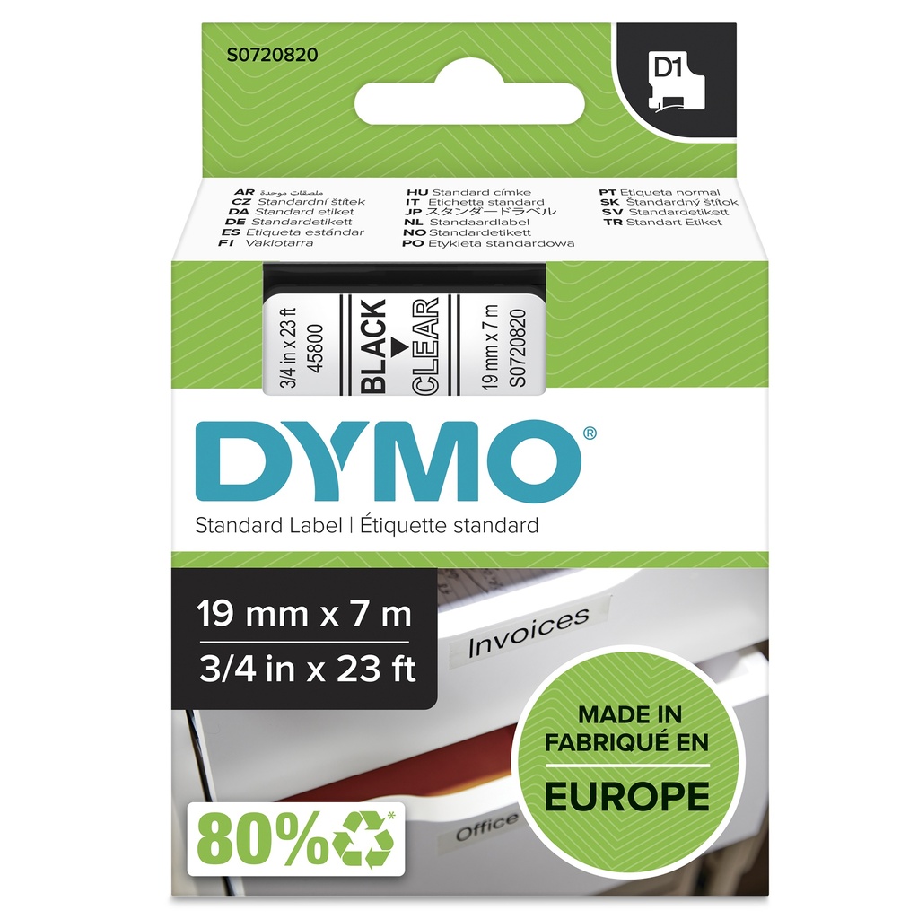 [145588000] Dymo label tape D1 S0720820 Black auf transparent 1 St. Labels Printer Media