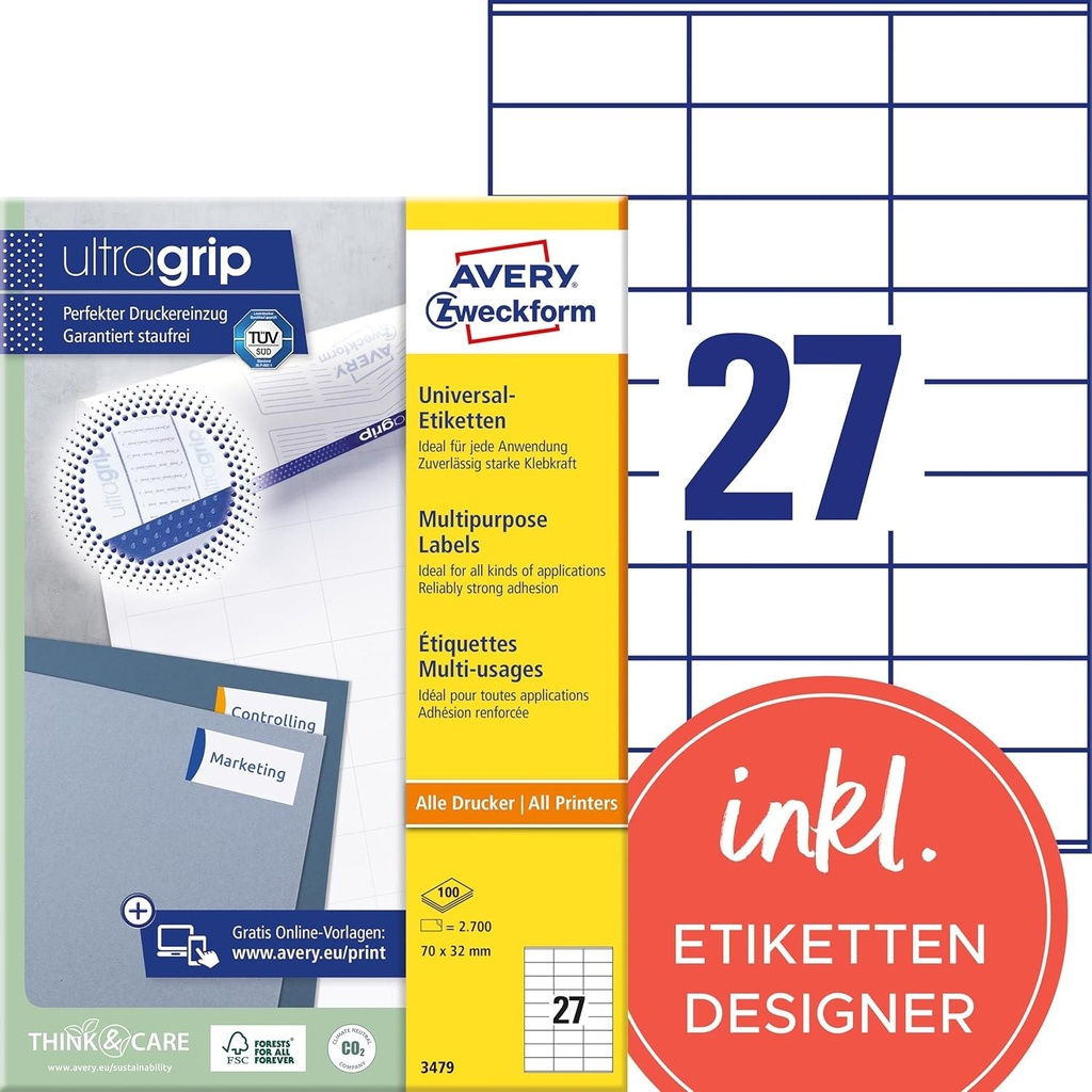 [146170000] Avery Zweckform labels 3479 weiss Labels A4 Printer Media