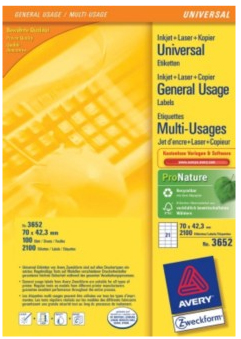 [146176000] Avery Zweckform labels white 2100 Etikett en 100 Bogen x 21 Labels A4 Printer Media