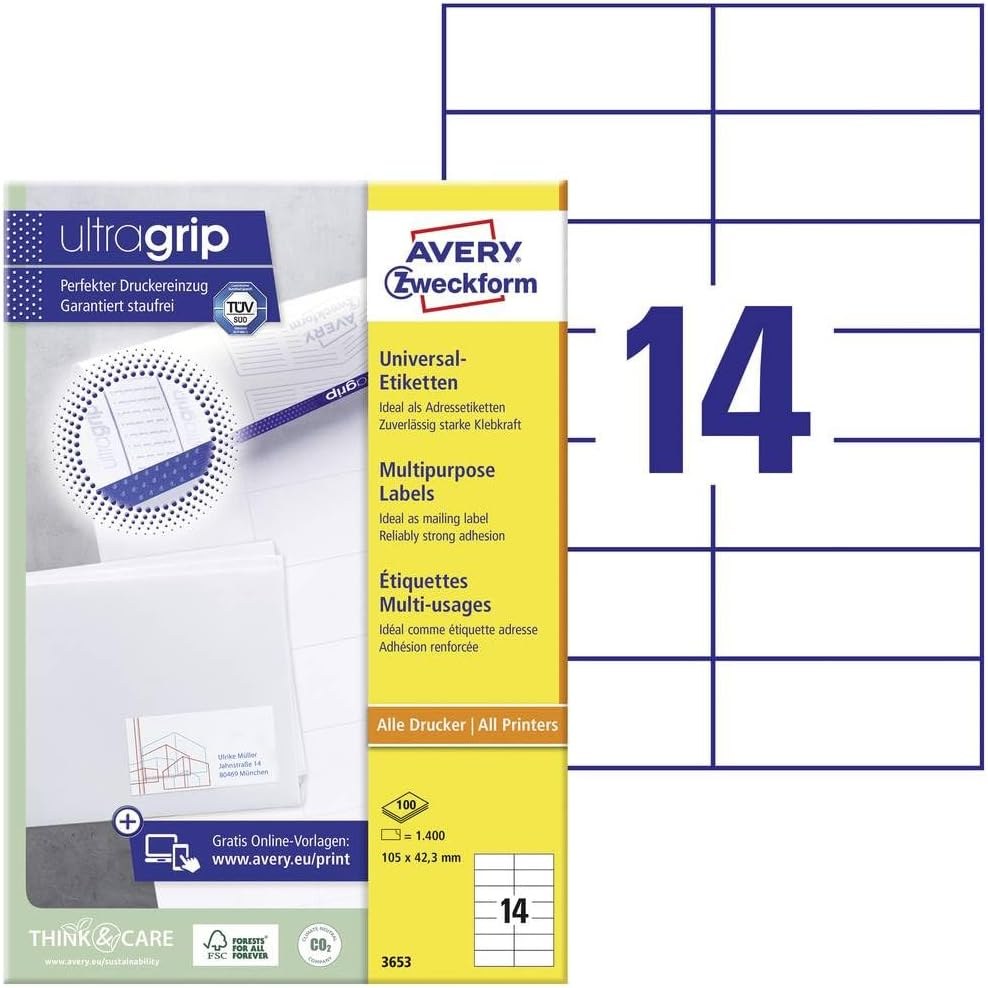 Avery Zweckform labels 3653 weiss Labels A4 Printer Media