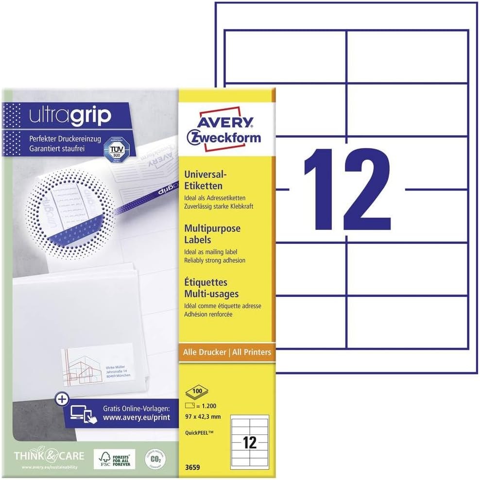 [146180000] Avery Zweckform labels 3659 white Labels A4 Printer Media