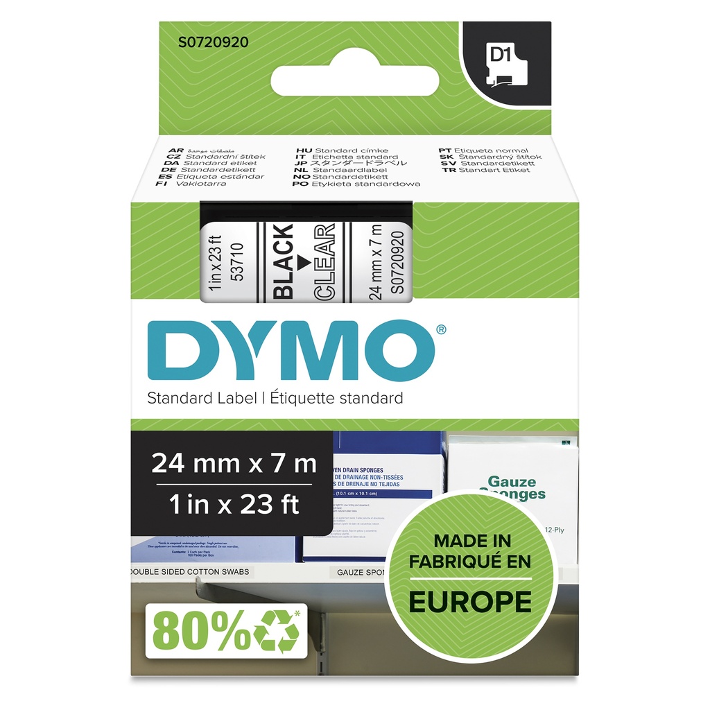 Dymo label tape D1 53710 S0720920 Black auf transparent 1 St. Labels Printer Media