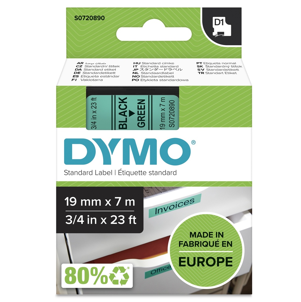 [146773000] Dymo label tape D1 S0720890 Black auf grün 1 St. Printer Media