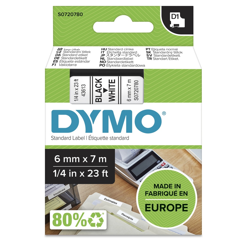 [147829000] Dymo label tape D1 43613 S0720780 Black auf white 1 St. Labels A1 Printer Media