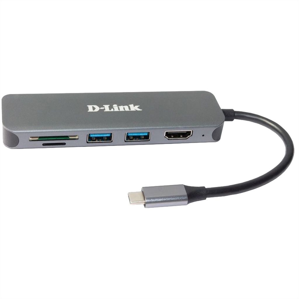 [14796142000] D-Link 6 in 1 USB-C Hub with HDMI/Card Reader/Power Delivery Wired Charging / Docking Station Gray Laptop Accessories DUB-2327