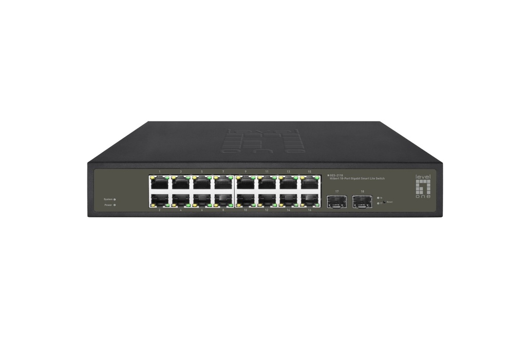 [14857257000] LevelOne Hilbert 18-Port Gigabit Smart Lite Switch 16 x Gigabit RJ45 2 x Gigabit SFP Managed L2 Gigabit Ethernet (10/100/1000) Rack mounting Network Equipment