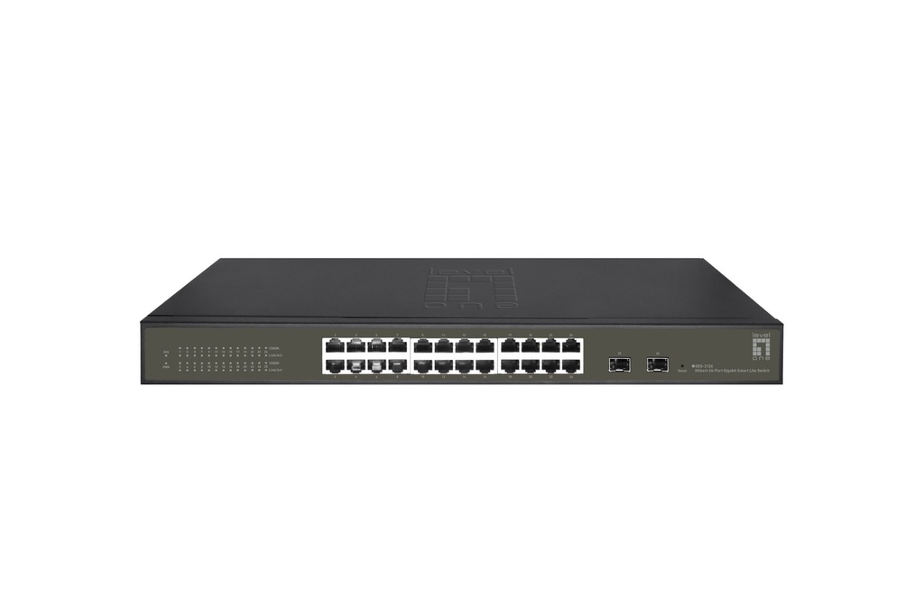 [14857258000] LevelOne Hilbert 26-Port Gigabit Smart Lite Switch 24 x Gigabit RJ45 2 x Gigabit SFP Managed L2 Gigabit Ethernet (10/100/1000) Full duplex Rack mounting Network Equipment