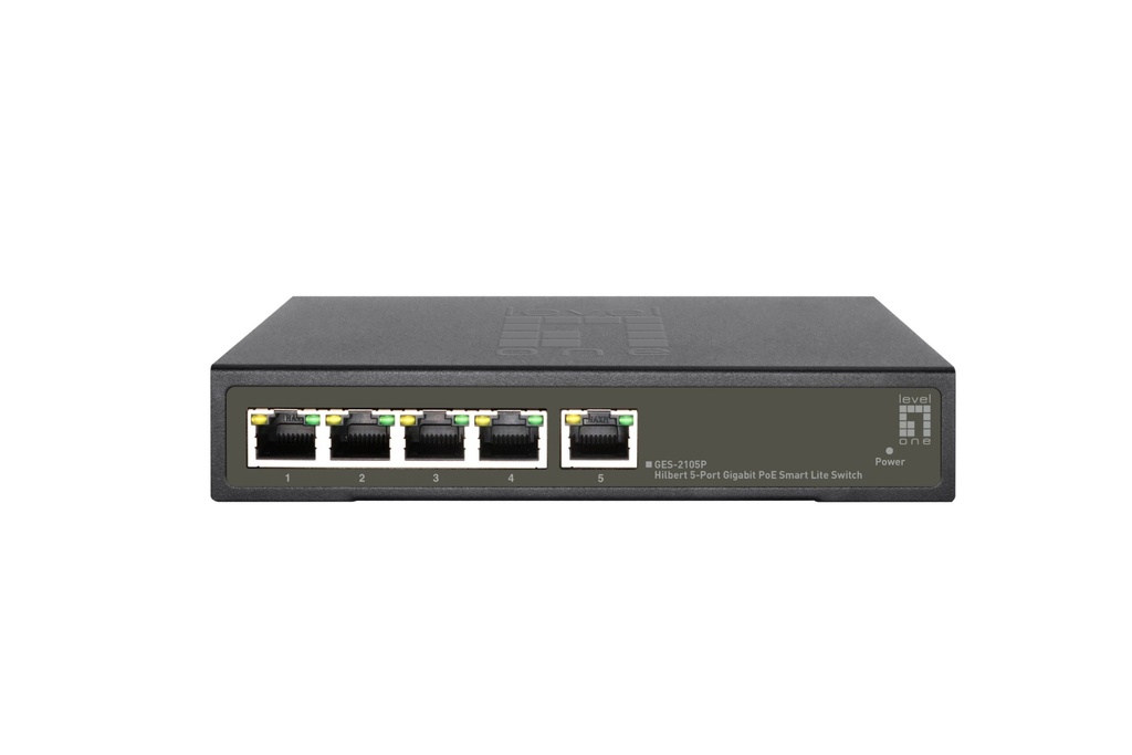 [14857262000] LevelOne Hilbert 5-Port Gigabit PoE Smart Lite Switch 802.3at/af PoE 4 PoE Outputs 60 W PoE Power Budget Managed L2 Gigabit Ethernet (10/100/1000) Full duplex Power over Ethernet (PoE Network Equipment