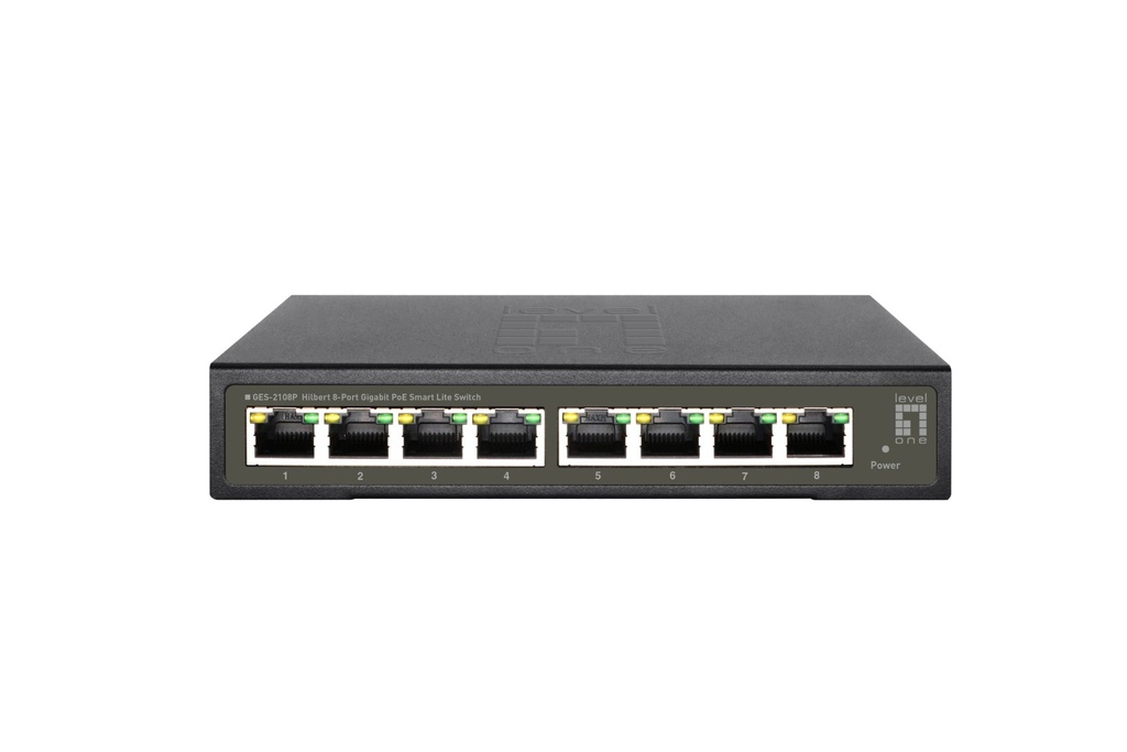 [14857264000] LevelOne Hilbert 8-Port Gigabit PoE Smart Lite Switch 802.3at/af PoE 8 PoE Outputs 112.8 W PoE Power Budget Managed L2 Gigabit Ethernet (10/100/1000) Full duplex Power over Ethernet (PoE Network Equipment