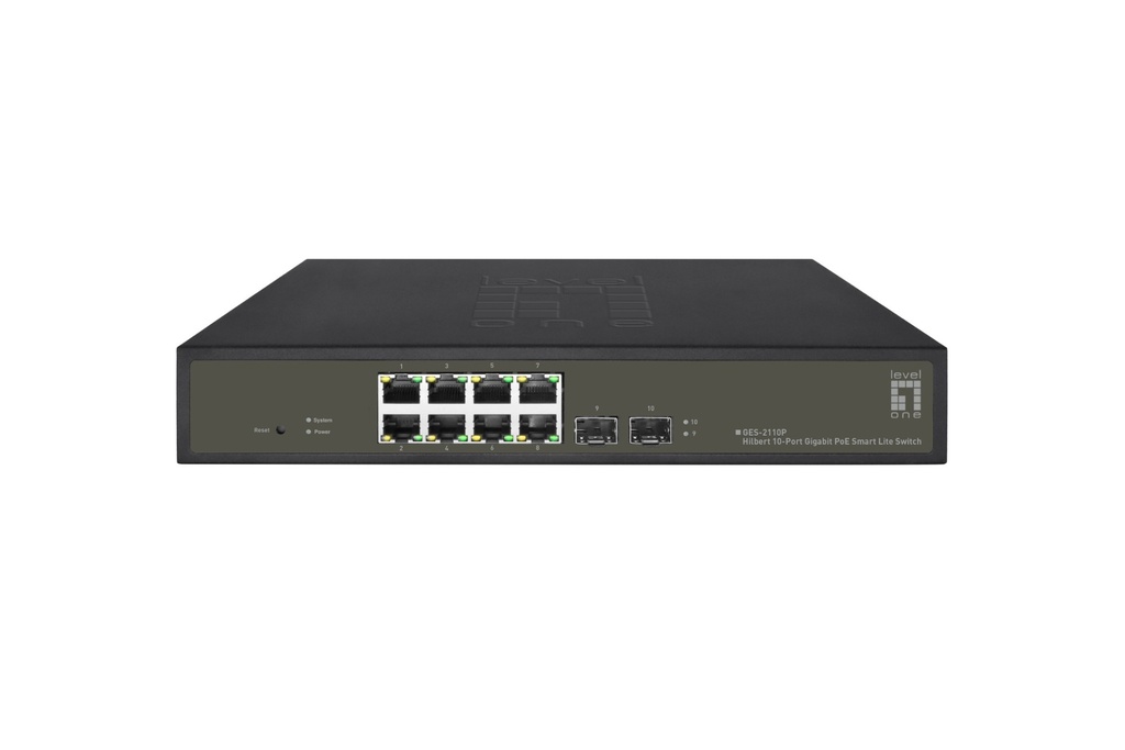 [14857265000] LevelOne Hilbert 10-Port Gigabit PoE Smart Lite Switch 8 PoE Outputs 2 x Gigabit SFP 802.3at/af PoE 130 W PoE Power Budget Managed L2 Gigabit Ethernet (10/100/1000) Full duplex Power over Ethernet (PoE Network Equipment