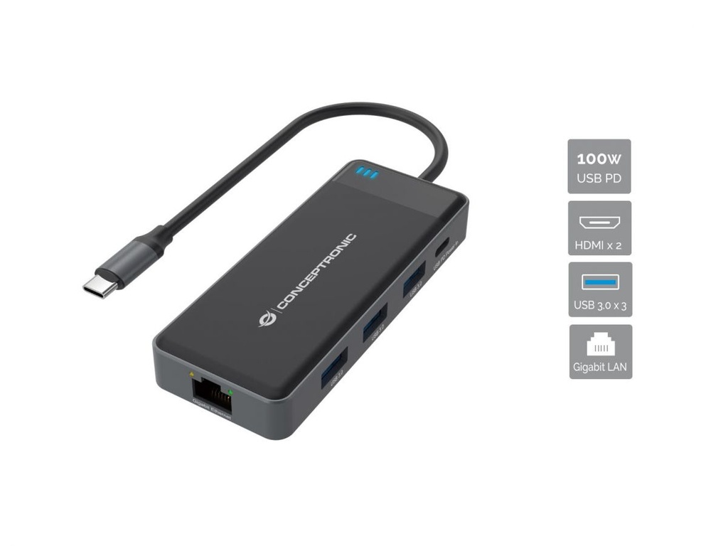 [14857266000] Conceptronic DONN14G Wired USB 3.2 Gen 1 (3.1 Gen 1) Type-C 100 W 1000 Mbit/s gray 5 Gbit/s Laptop Accessories