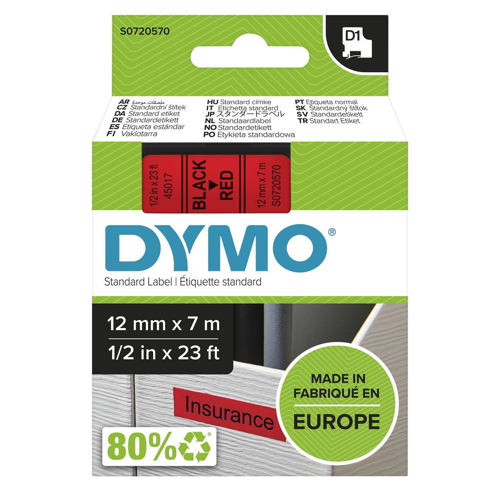 [149802000] Dymo label tape D1 45017 S0720570 Black auf red 1 St. Labels Printer Media