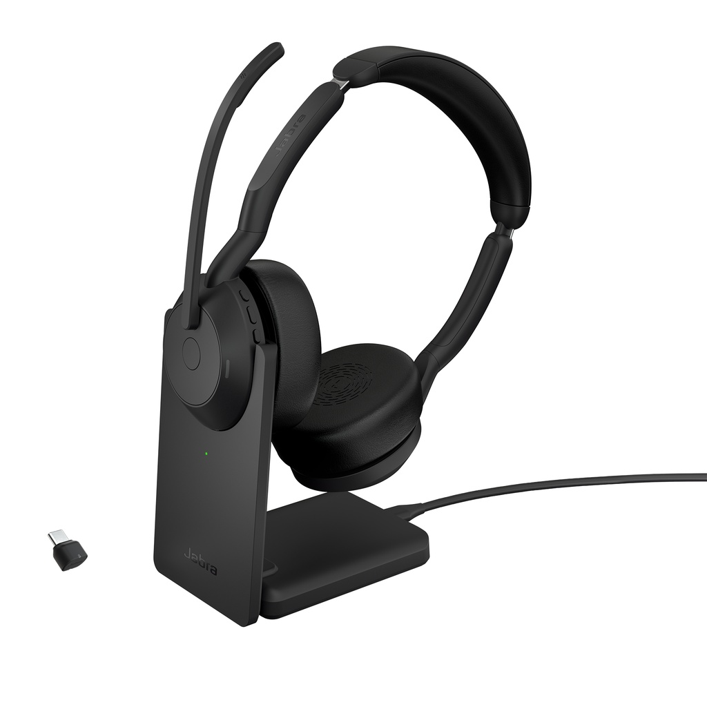 Jabra Evolve2 55 Link380c UC Stereo (Include Stand) Wireless Office/Call center 20 20000 Hz 130 g Headset Black Audio Equipment