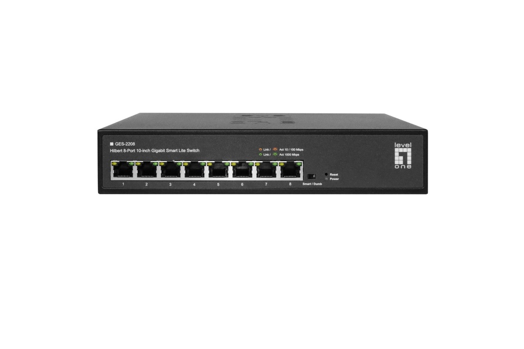 [15763618000] LevelOne Hilbert 10" 8-Port Gigabit Smart Lite Switch 8 x Gigabit RJ45 (10/100/1000) Managed L2 Gigabit Ethernet (10/100/1000) Full duplex Rack mounting Network Equipment