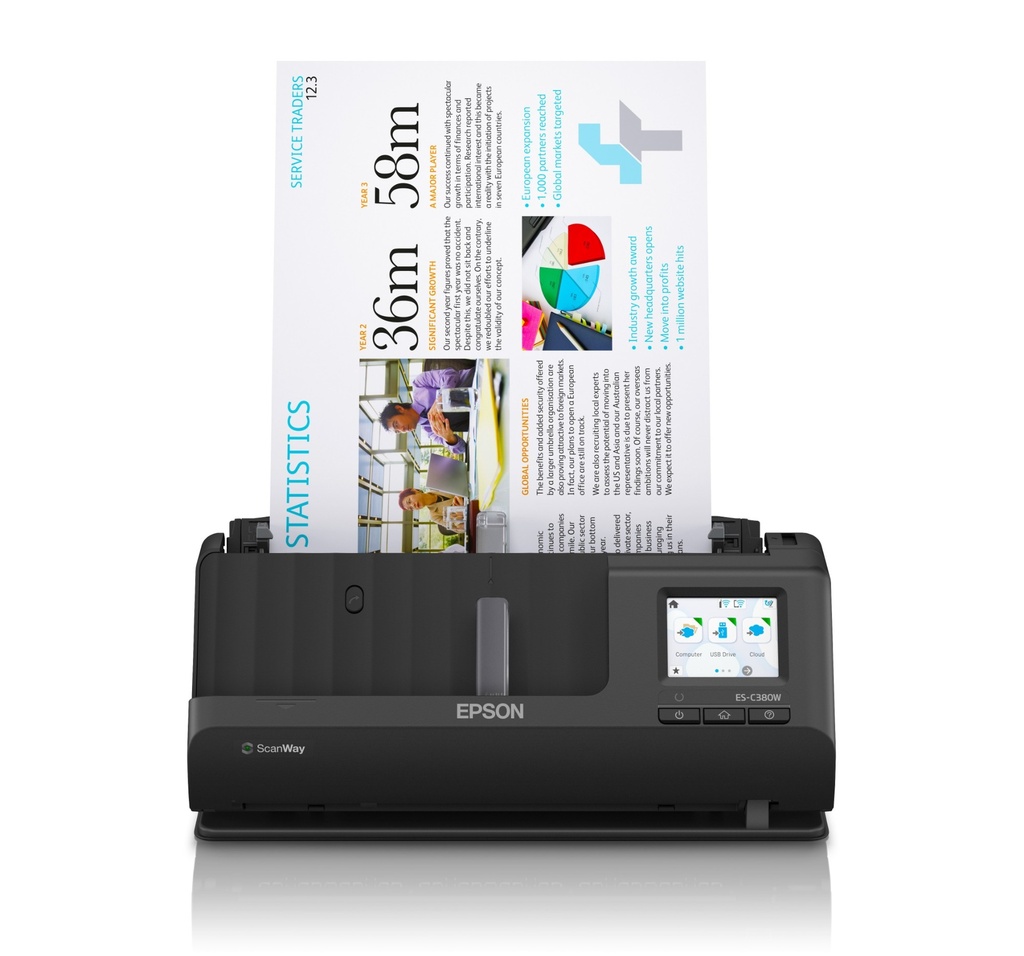 Epson ES-C380W, 215,9 x 5588 mm, 600 x 600 DPI, 30 Bit, 24 Bit, 8 Bit, ADF+ Bogenscanner Epson Workforce document scanner Einzelblatt-Scanner Scanners