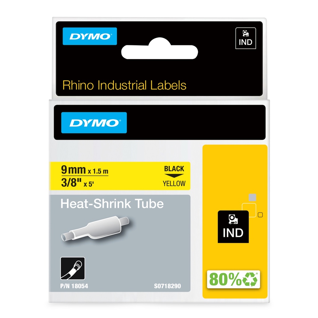 [1633381000] Dymo Rhino Industrial Heat-Shrink Cable Label Tubes 9 mm x 1.5 m Black on Yellow for Rhino Label Makers Black on yellow multicolor 55 135 °C UL 224 MIL STD 202G MIL-81531 SAE-DTL 23053/5 (1 3) DYMO Rhino Printer Media