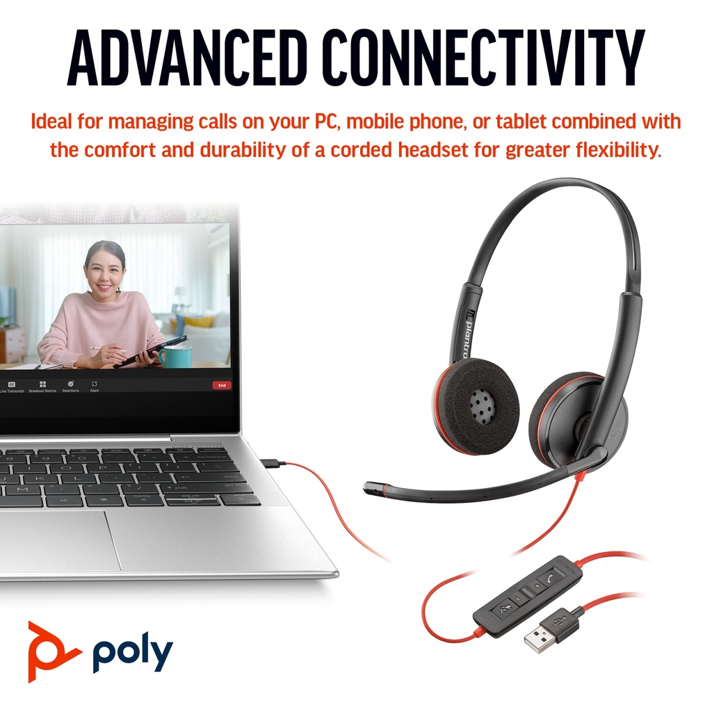 [17617596000] Poly Blackwire 3220 Stereo USB-C Black Headset+USB-C/A Headset Stereo Audio Equipment