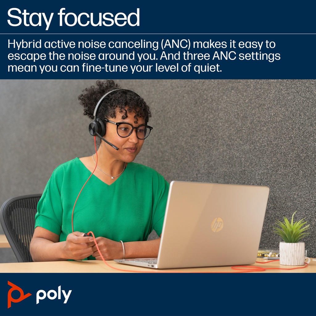 Poly HP Poly Blackwire 8225 Stereo USB-C Headset +USB-C/A Adapter Wired Office/Call center 187 g Headset Black Audio Equipment