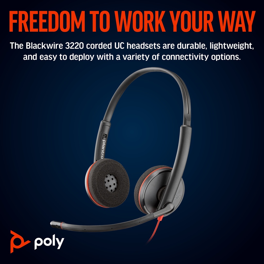 Poly Blackwire 3220 Stereo USB-C Headset+USB-C/A Headset Stereo Audio Equipment