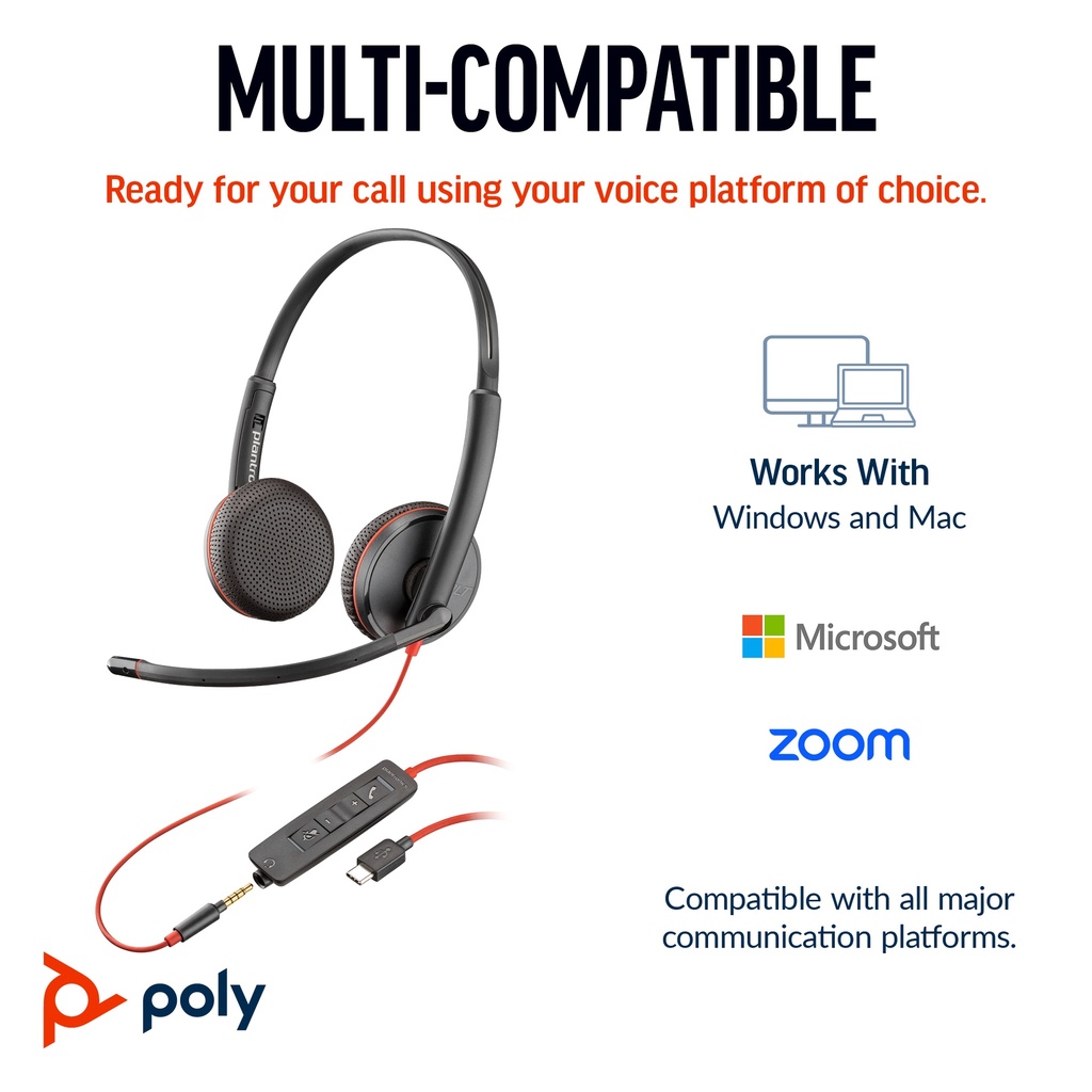 [17617642000] Poly HP Poly Blackwire 3225 Stereo USB-C Headset +3.5 mm Plug +USB-C/A Adapter (Bulk Audio Equipment
