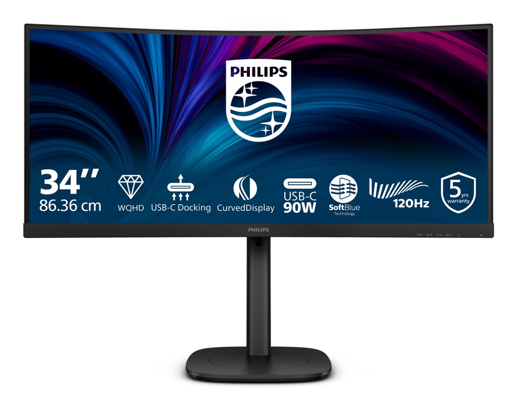 [20138162000] Philips 34 inch 34B2U3600C Curved/UWQHD/DP/HDMI/USB-C/RJ45 Flat Screen 32 Glare Free Monitors 34B2U3600C/00