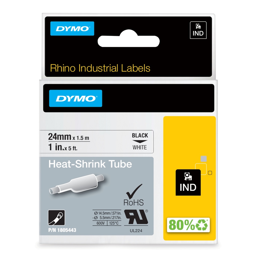 [2060149000] Dymo RHINO HEAT SHRINK TUBES Industrial Heat-Shrink Cable Label 24 mm x 1.5 Labels Other Paper Size Printer Media 1805443