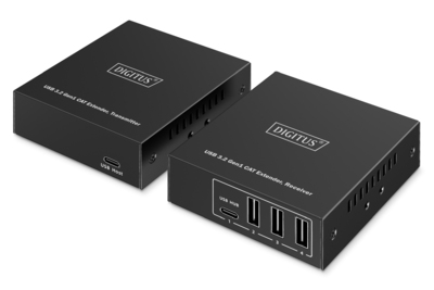 DIGITUS USB 3.2 Gen1 CAT Extender, 5 GBps, 4 ports: 3x USB-A 1x USB-C, 100 m Cables & Adapters