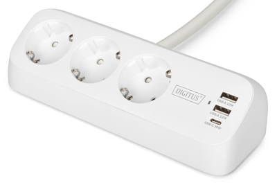 [21392618000] DIGITUS 3-way office socket strip with 2x USB-A and 1x USB-C connections, white Power Accessories