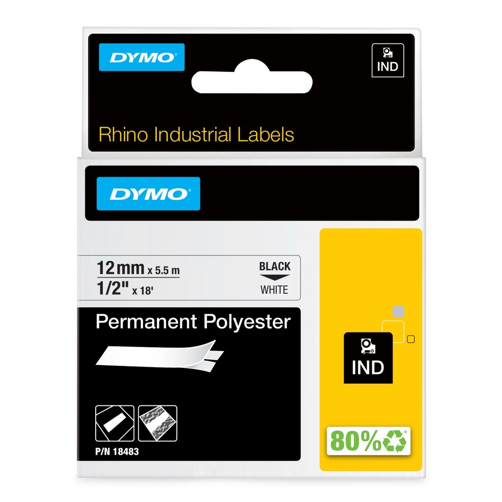 [2161507000] Dymo Rhino IND Original label tape Polyester x Black auf white permanent Printer Media