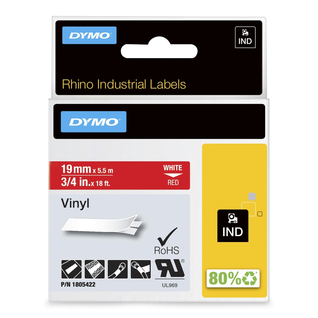 [2192340000] Dymo Rhino Band Vinyl white ->red Printer Media