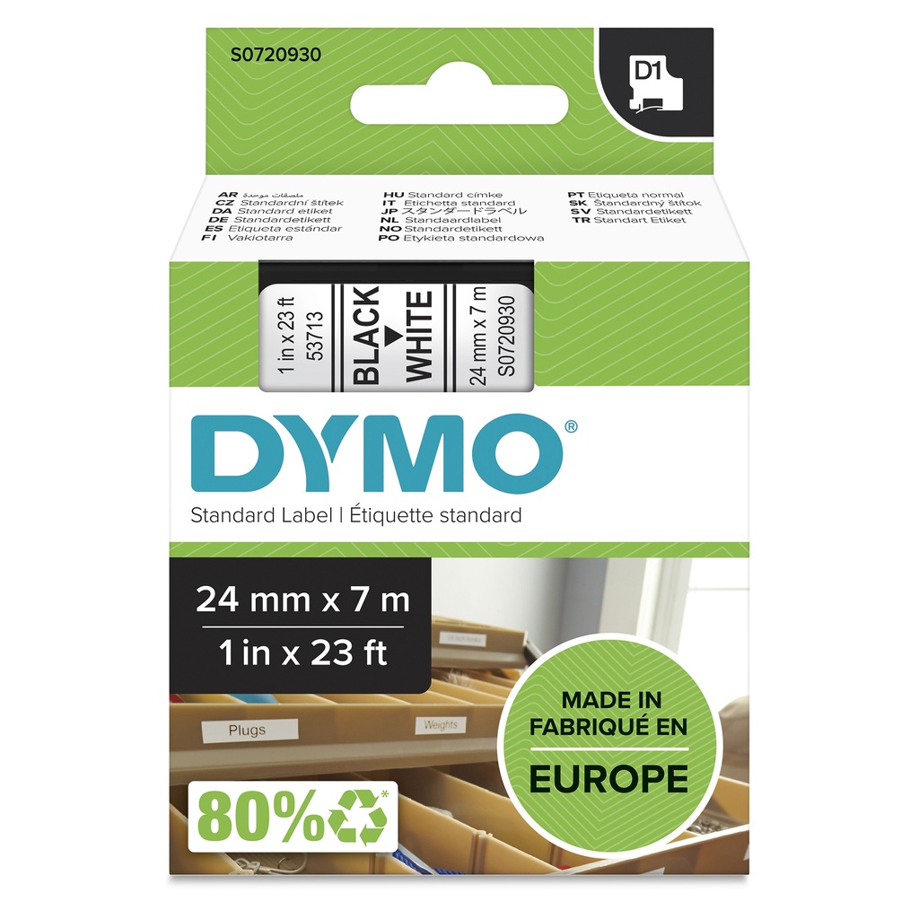 [2265304000] Dymo label tape D1 53713 S0720930 Black auf white 1 St. Labels Printer Media