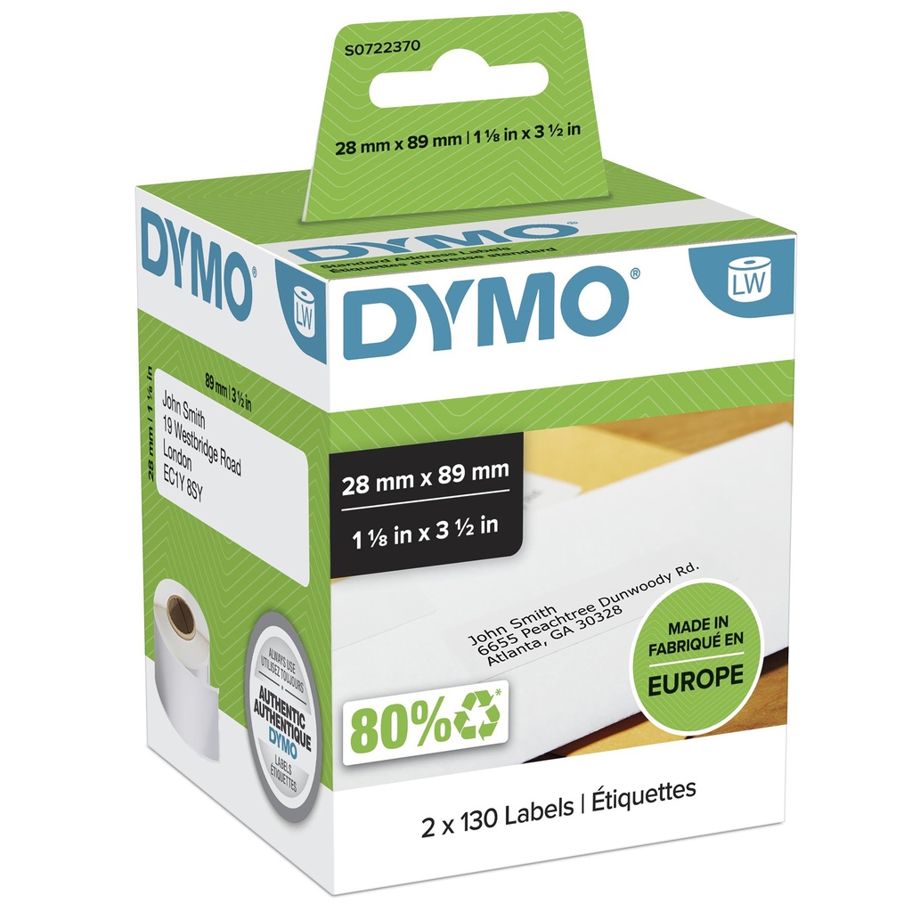 [2265309000] Dymo label writer-labels 99010 s0722370 white 2 x 130 St. Labels Printer Media
