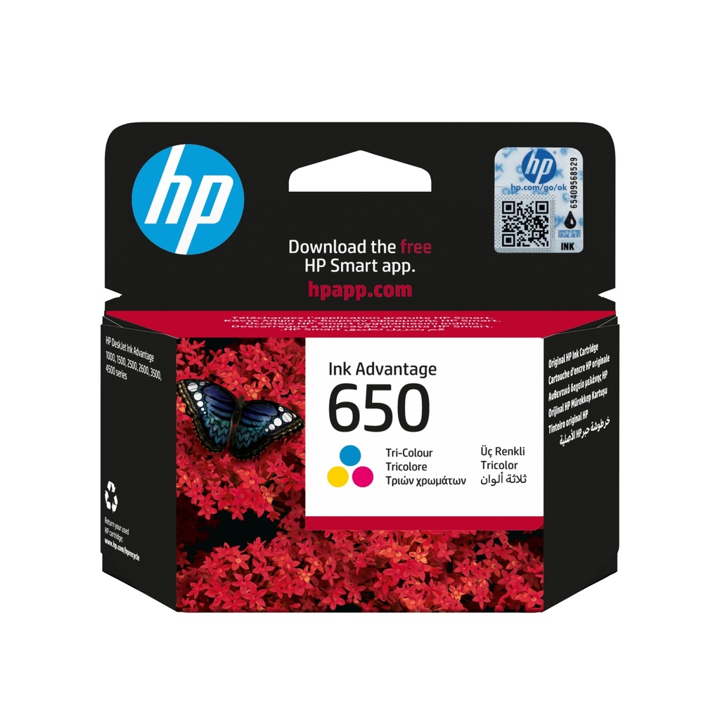 HP 650 Ink Cartridge Original 3- 4-Color Cartridge, cyan, magenta, Yellow 2.3 ml Ink Cartridges