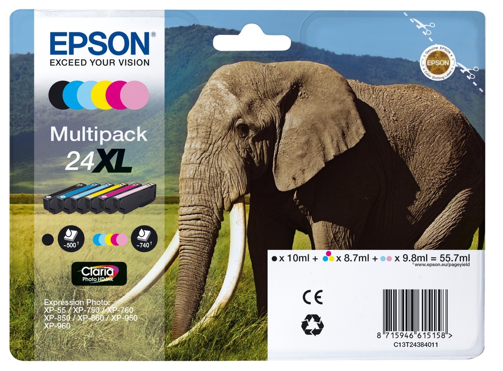 Epson 24XL Multipack Pack XL Original Ink Cartridge Cyan Cartridges C13T24384011