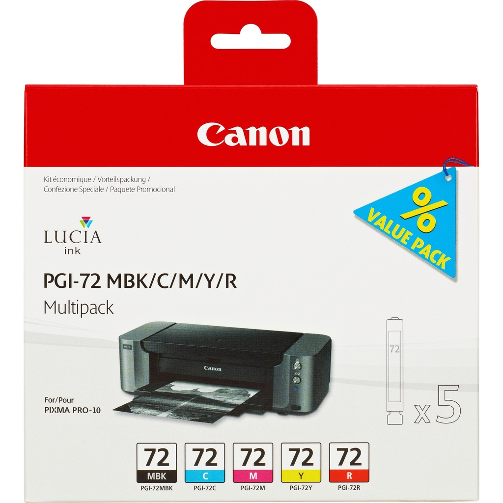 Canon PGI-72 MBK/C/M/Y/R Multipack 5 Ink Cartridge Standard Yield Cyan Magenta Original Cartridges 6402B009