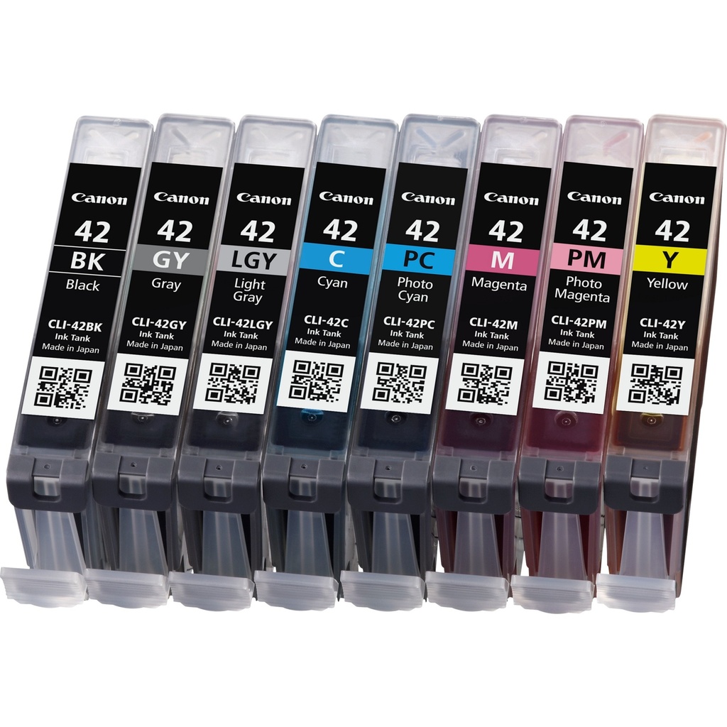 Canon CLI-42 BK/GY/LG/C/M/Y/PC/PM Multipack BK/GY/LGY/C/M/Y/PC/PM 8 Ink Cartridge Standard Yield Black Cyan Original Cartridges 6384B010