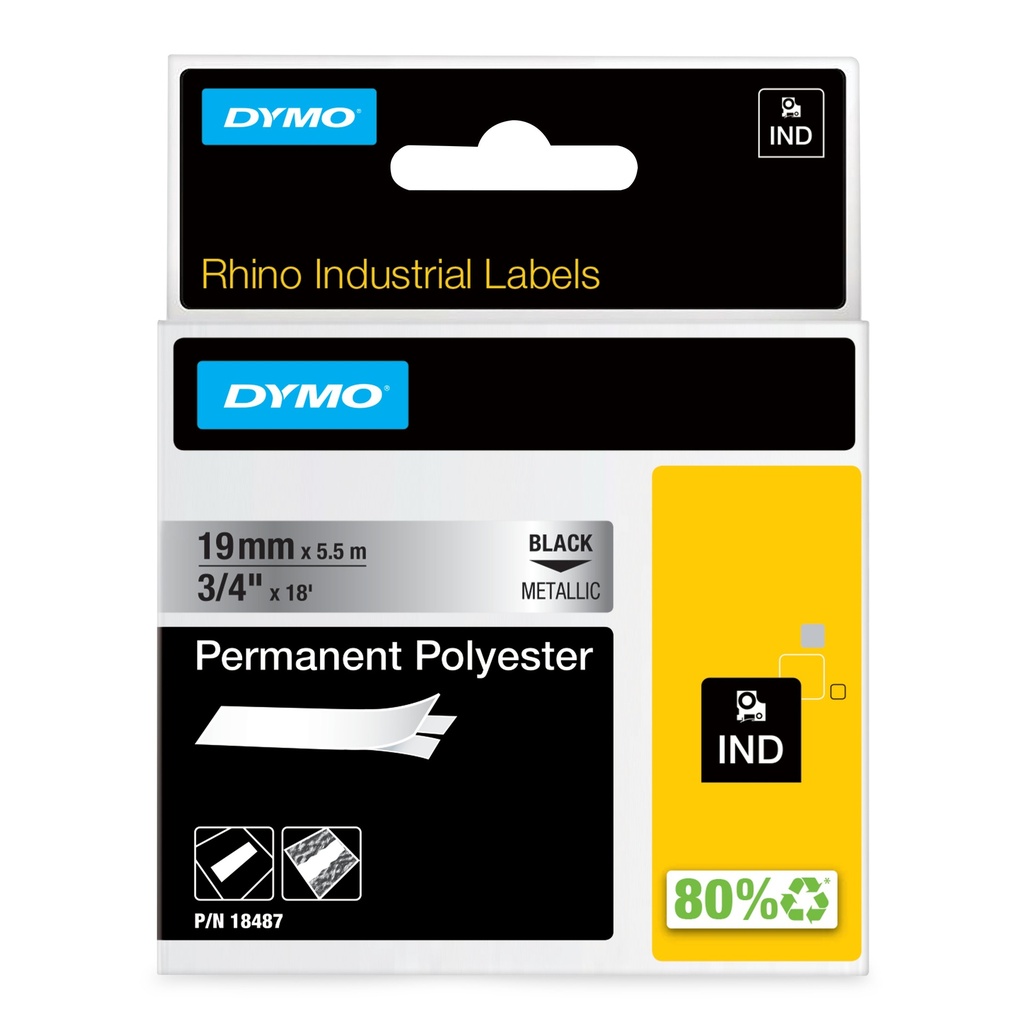 [2471217000] Dymo label tape IND 19 mm x 5.5 m B L metallic Black Original Ribbon Cartridge Ribbon Cartridges