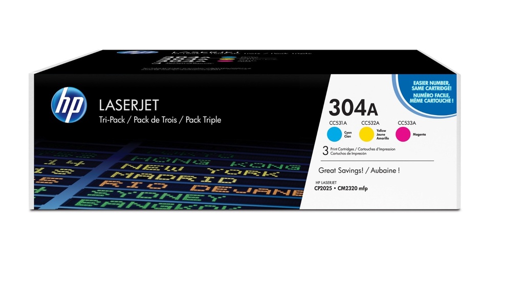 HP 304 A 3-pack Cyan/Magenta/Yellow Original LaserJet Toner Cartridges 2800 pages CF372AM