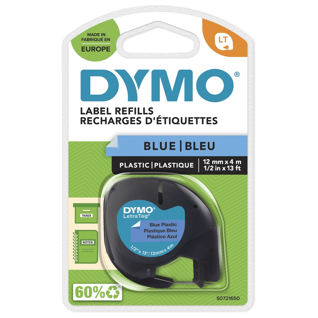 [2856902000] Dymo LetraTag Kunstoffband S0721650 blue 12 mm x 4 m Original Label Tape Ribbon Cartridges