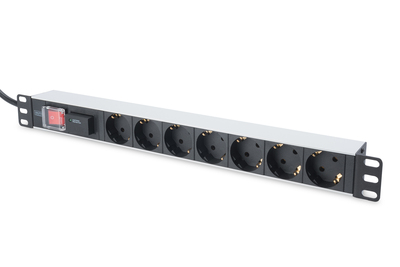 DIGITUS aluminum outlet strip with switch, 7 safety outlets, 2 m supply with surge protection Power Accessories