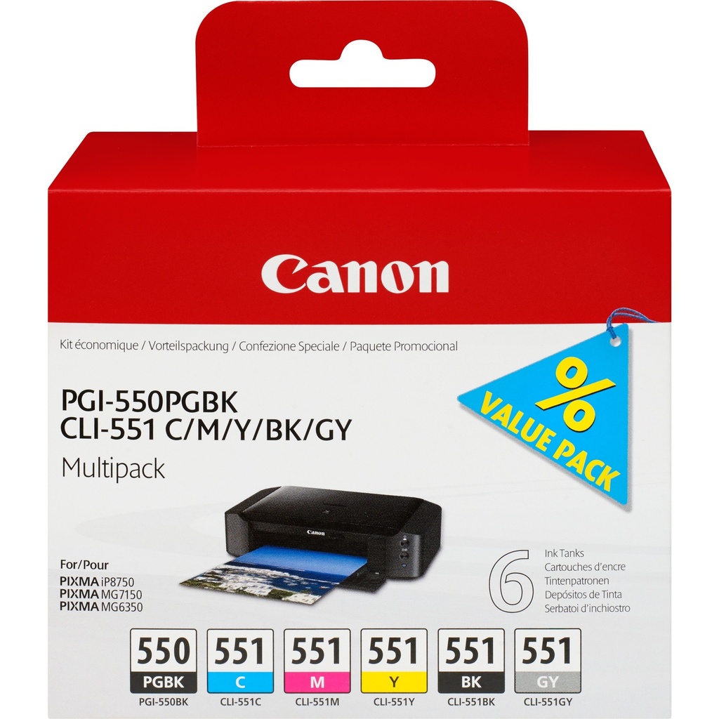Canon Multi Pack PGI550 PGBK CLI551 c/m/y/bk/gy Original Ink Cartridge Ink Cartridges
