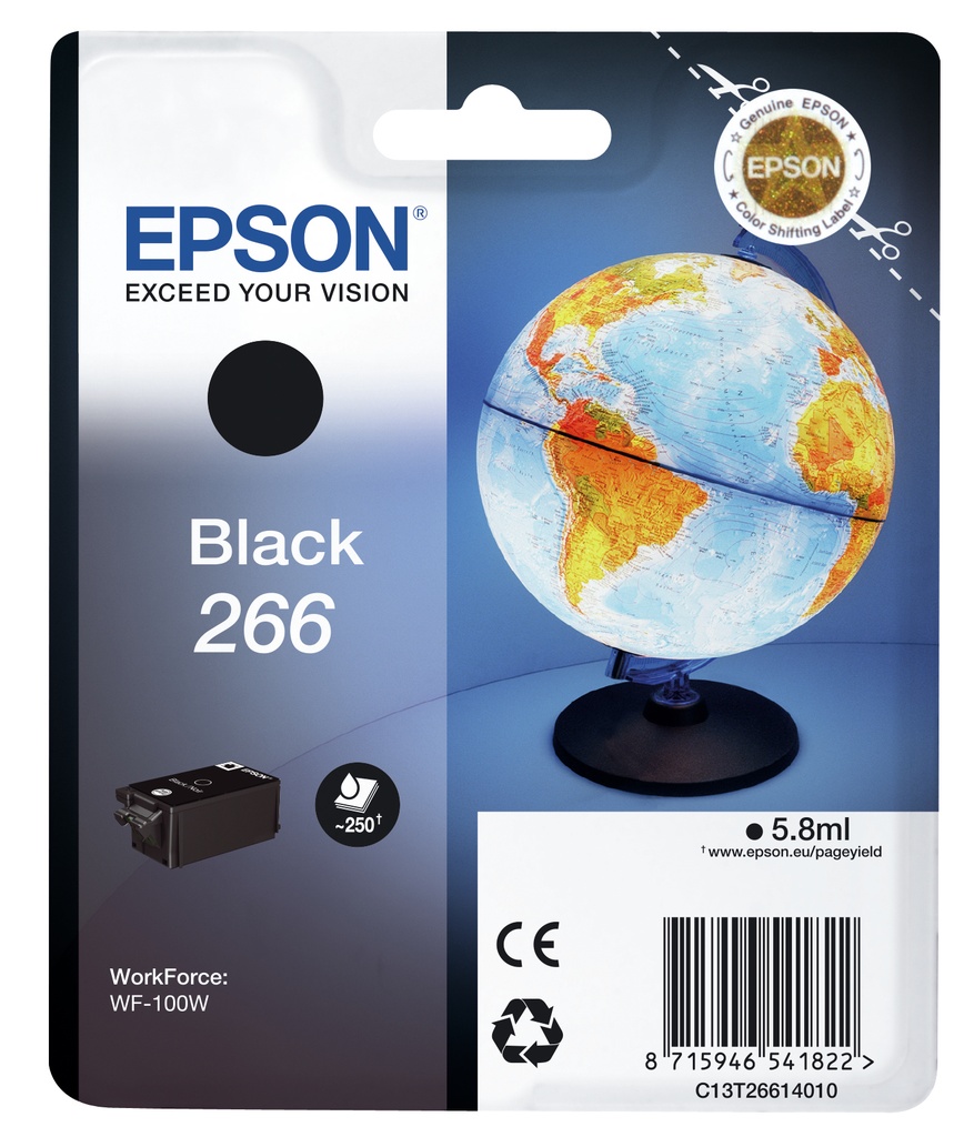 [3498868000] Epson Globe Singlepack Black 266 ink cartridge Pigment-based 5.8 Original Cartridges C13T26614010