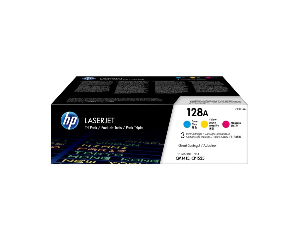 HP 128 A 3-pack Cyan/Magenta/Yellow Original LaserJet 1300 pages Cyan Magenta Yellow 3 PC(s Toner Cartridges