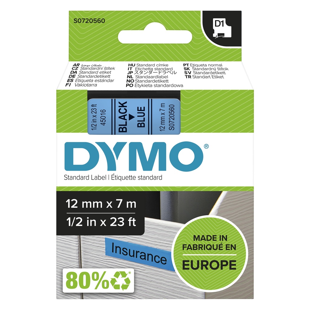 [434111000] Dymo label tape D1 45016 S0720560 Black auf blue 1 St. Labels Printer Media